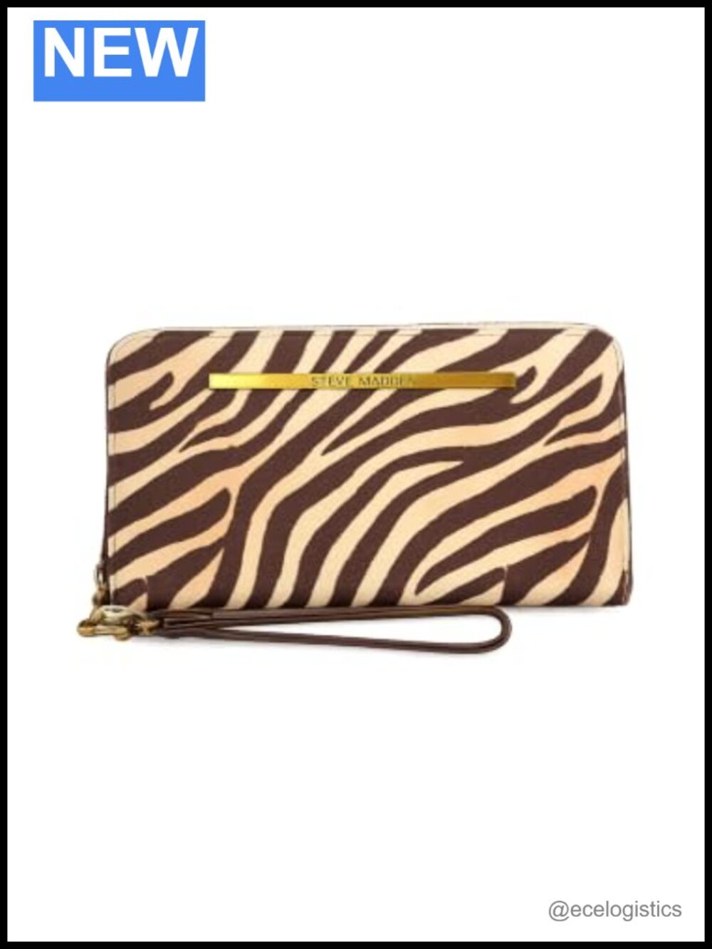 Faux Leather Zebra Print Zip-Around Wristlet Wallet with Strap